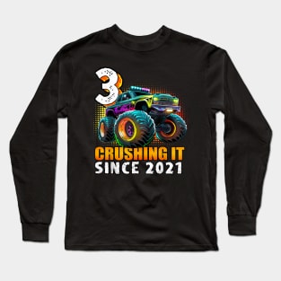 Monster Truck 3 Year Old Boys 3rd Birthday Party Born 2021 Long Sleeve T-Shirt